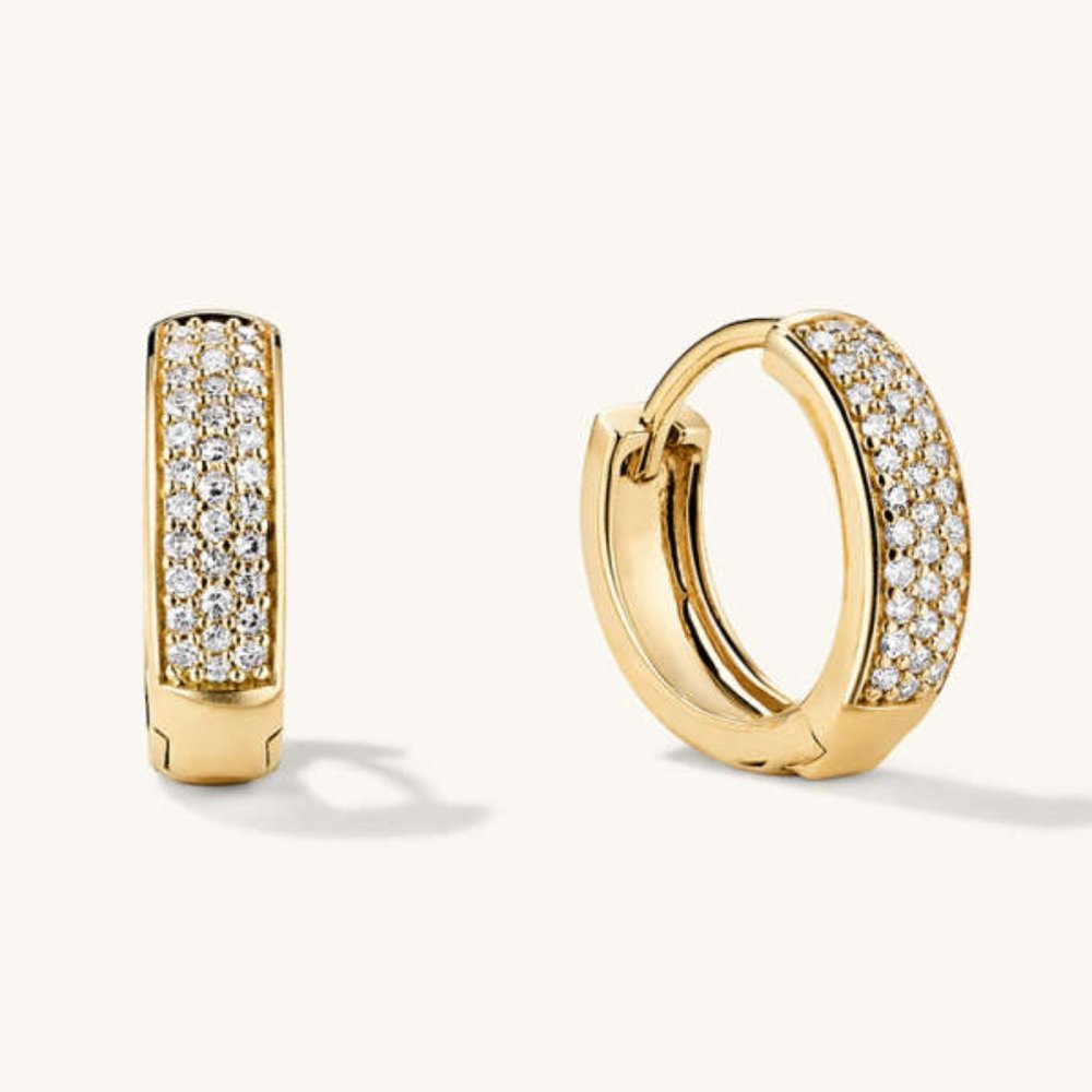 14k Gold Bold Pavé Diamond Huggie Hoops